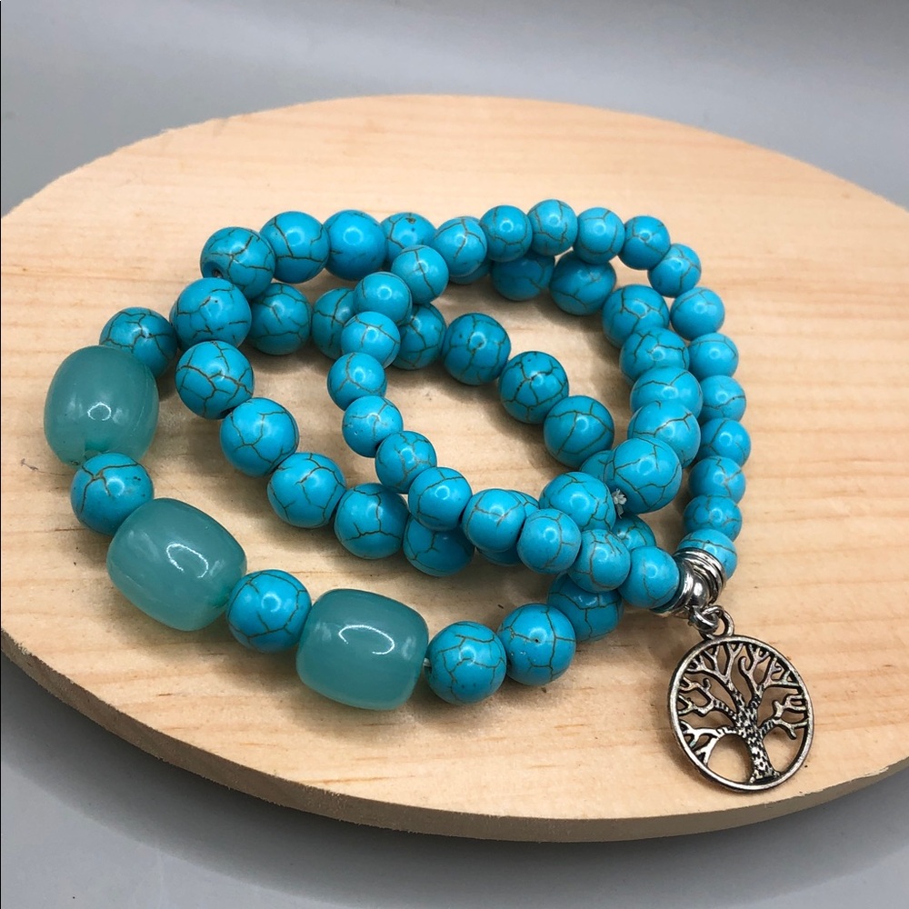 Lucky brand beaded long wrap bracelet turquoise look tree of life charm bundle. - Picture 4 of 6